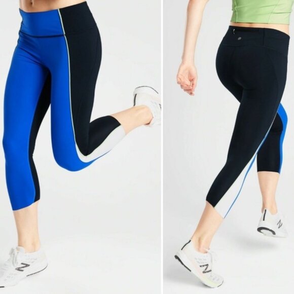 Athleta Velocity Colorblock Capri Blue Navy Leggings Women's Size Small S - Picture 1 of 10